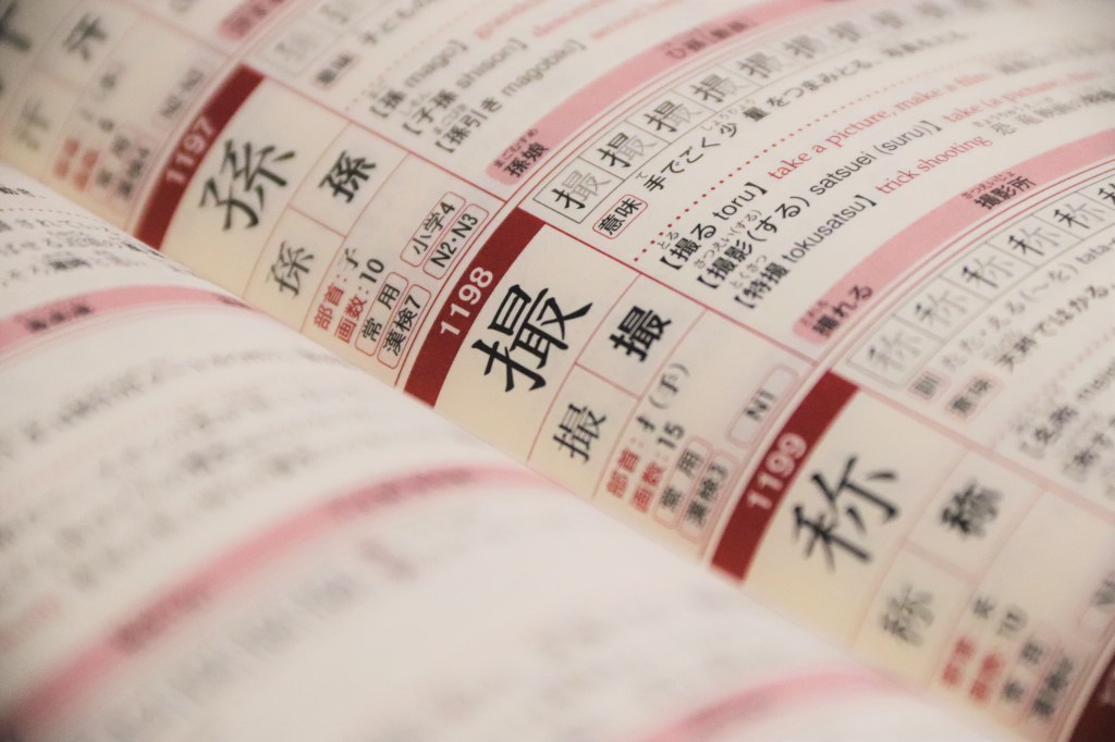 Chinese character on a page of a Japanese book