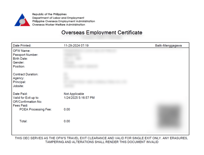 Oec Example Balik-Manggagawa Contract Verification for OFWs in Japan – Sakura Saku
